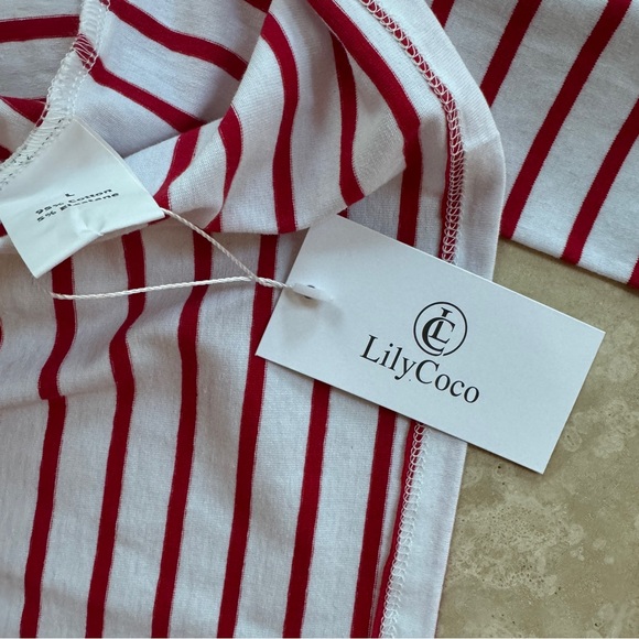 Lily Coco Red White Stripe Boat Neck Long Sleeve Cotton Womens Size L T Shirt - Picture 13 of 14